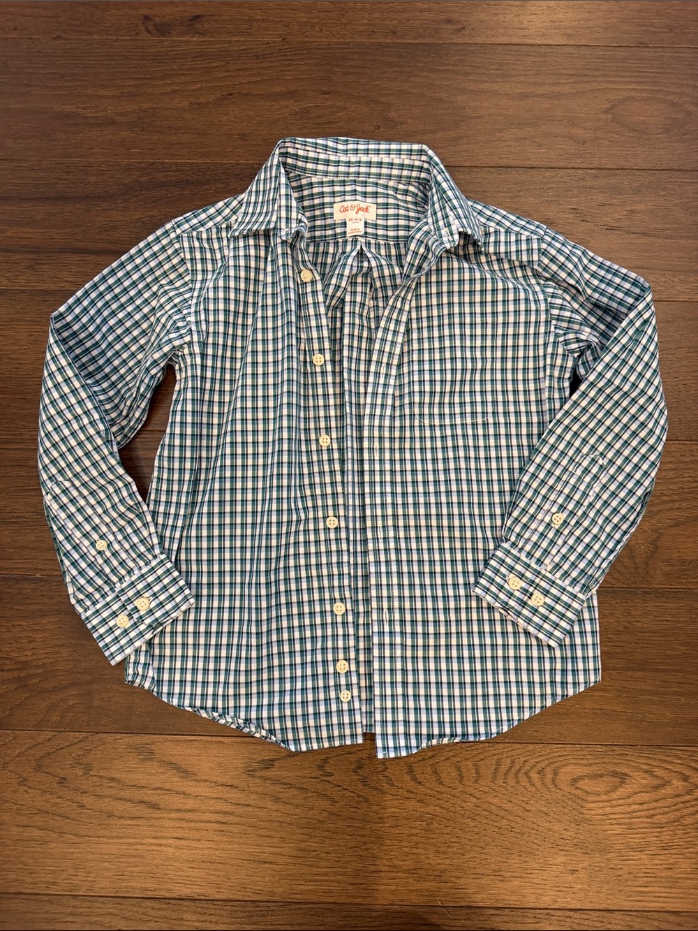 Cat & Jack Blue and Green Plaid Button-Down Shirt Size XS 4/5 - C17-054